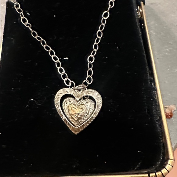 Silver and Gold Heart Pendant Necklace - Picture 4 of 4